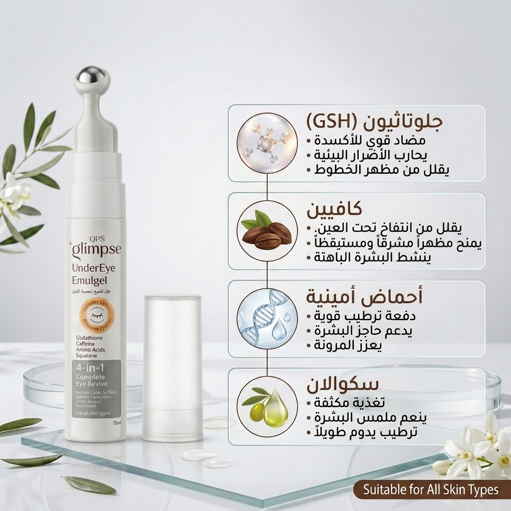 Glimpse under-eye emollient with applicator on a white background