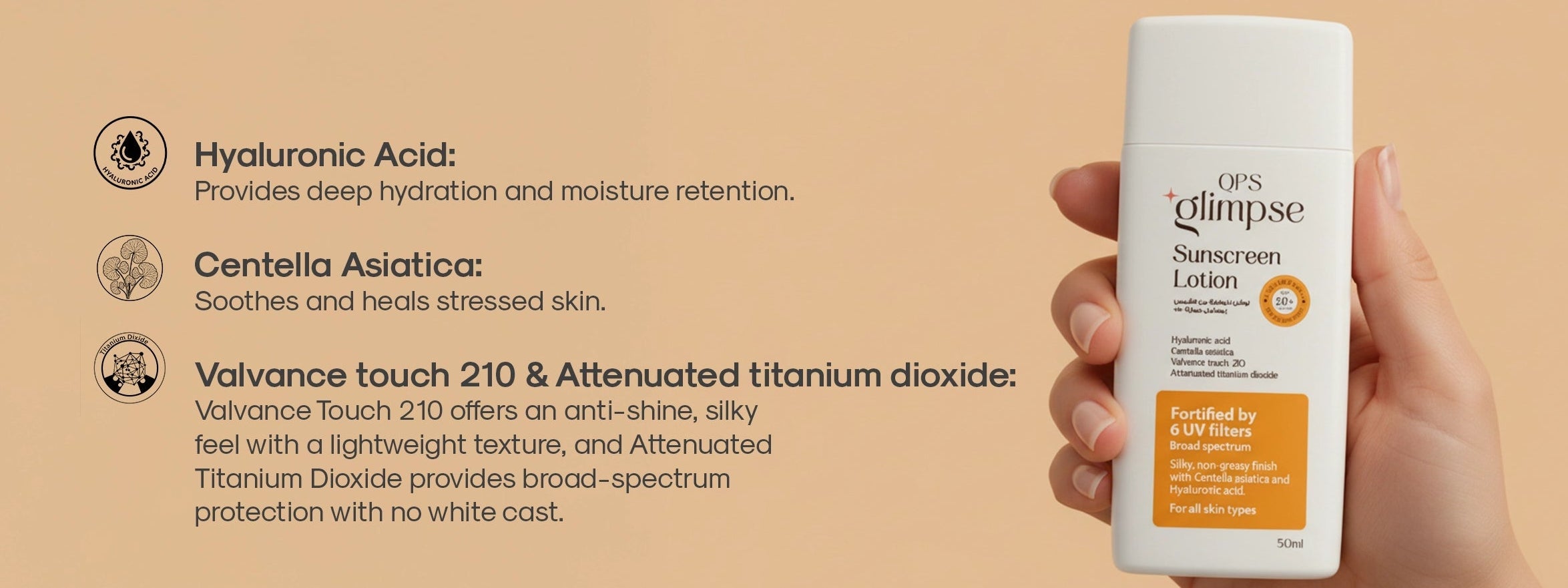 Glimpse sunscreen lotion  with hyaluronic acid and antishine formula