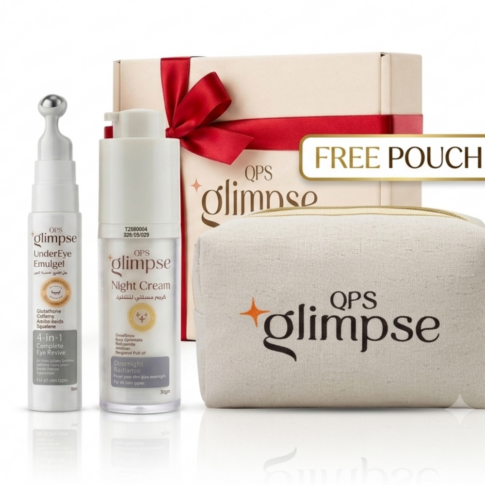 Glimpse skincare products with a free pouch on a white background
