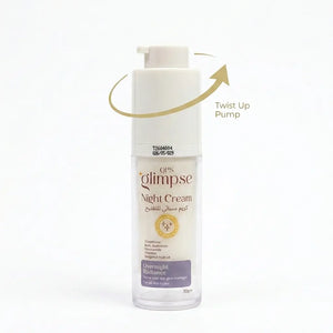 QPS Glimpse Night Cream bottle with pump on a white background
