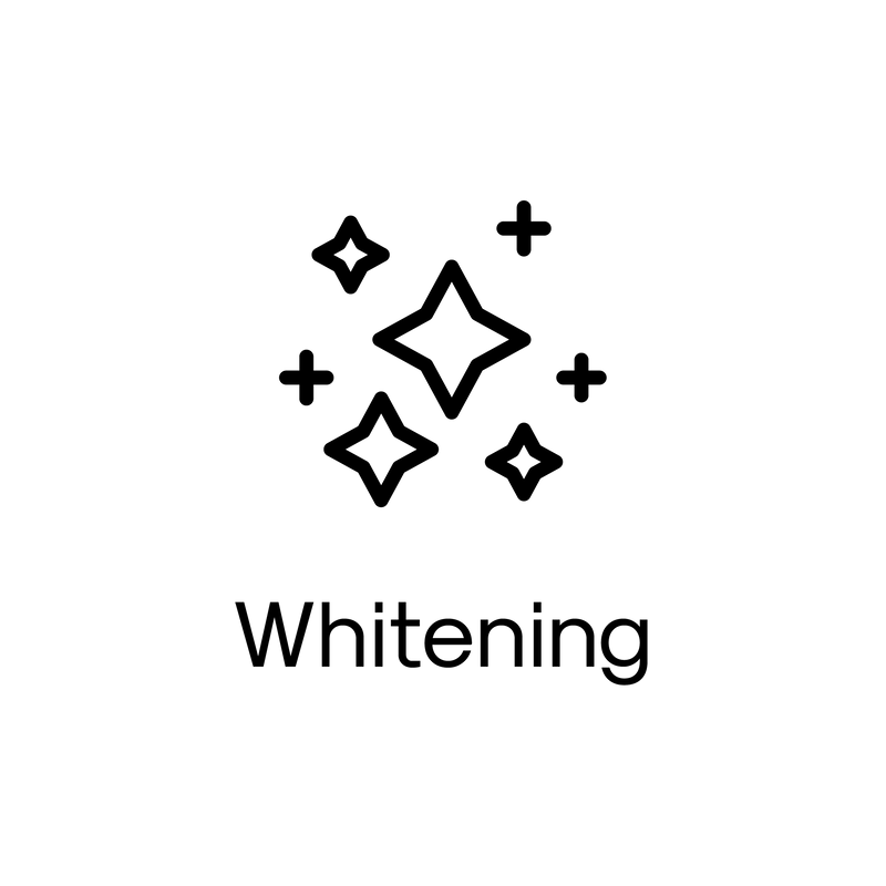 Black star and plus sign icons with 'Whitening' text on a white background